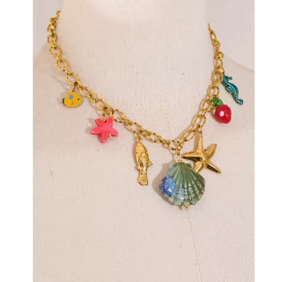 Golden Ocean Charm 18K Gold Stainless Steel Waterproof Necklace - Picture 7 of 15